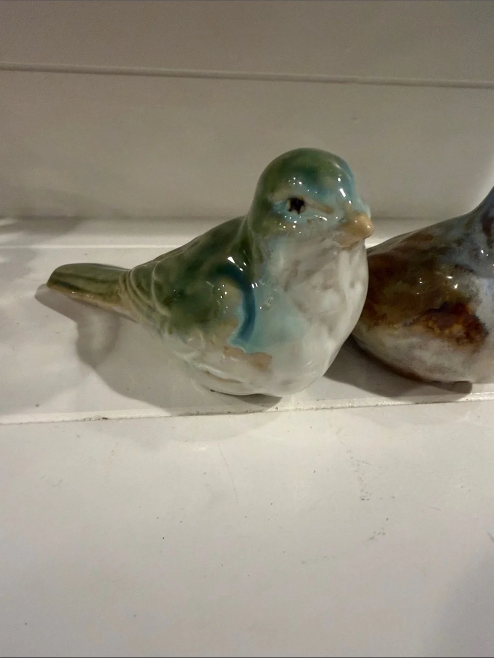 Vintage Ceramic Birds - White with Blue-Green Accents set of 3